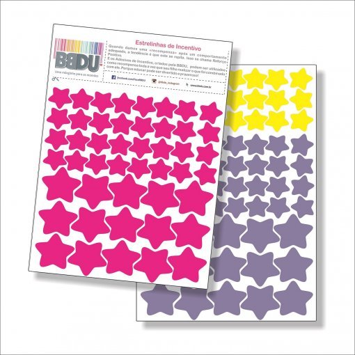 Adesivos de Incentivo - Estrelas Rosa, lilas e amarela